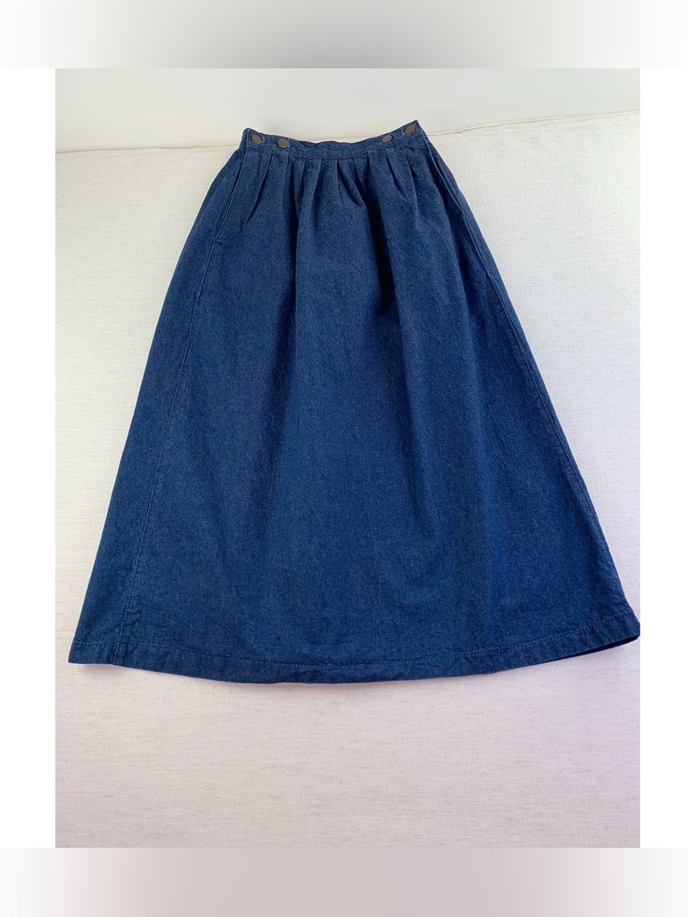 Will James Vintage women's pleated midi denim‎ skirt adjustable waist pockets